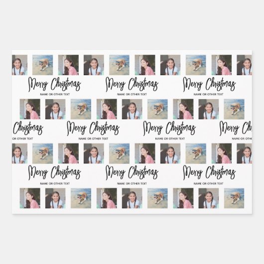 Jede Text Foto Collage gebürstete Skript Weihnacht Geschenkpapier Set (Vorderseite)