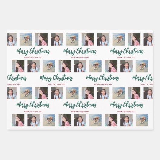 Jede Text Foto Collage rot grün Weihnachten gebürs Geschenkpapier Set (Vorderseite)