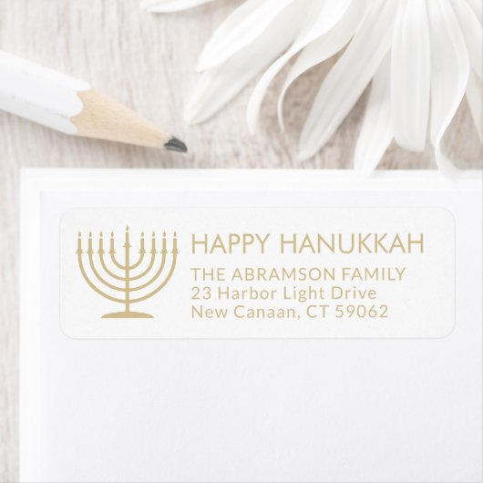 Jede Text Menorah Gold Hanukkah Rücksendeadresse (Insitu)