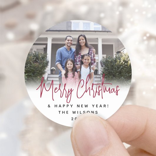 Jede Text Red Script Typografie Simple Modern Foto Runder Aufkleber