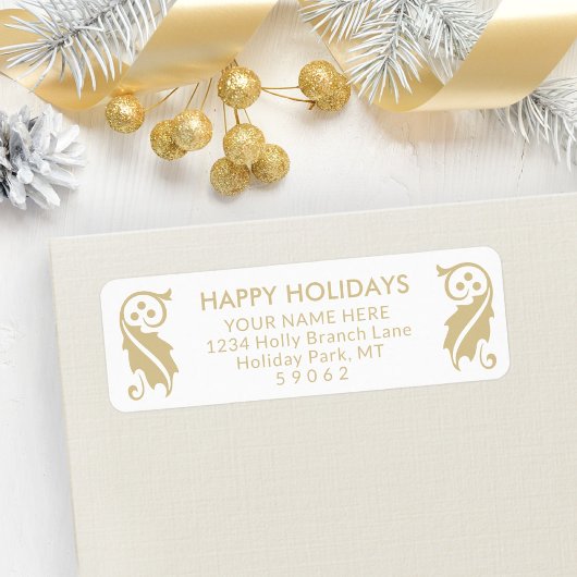 Jede Text Simple Gold Holiday Holly-Rücksendeadres