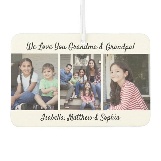 Jede Textfamilie 4 Schwarz-Weiß-Foto-Collage Autolufterfrischer (Vorderseite)