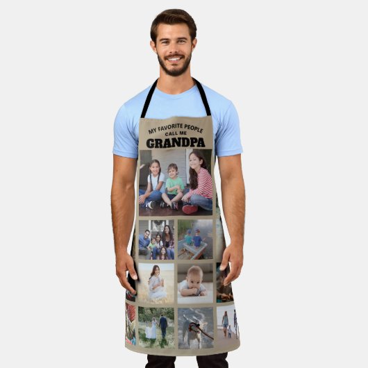 Jede Textfamilie Foto Collage Opa Khaki Beige Schürze (Getragen)