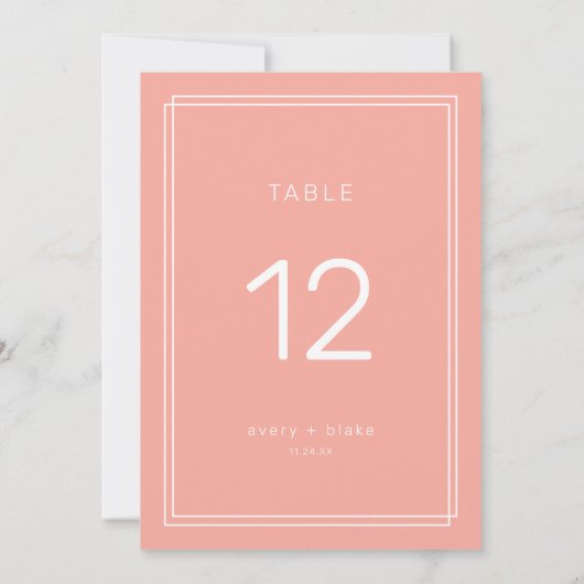 JEDE Tischnummer mit minimalem Blush Peach Wedding (Rückseite)
