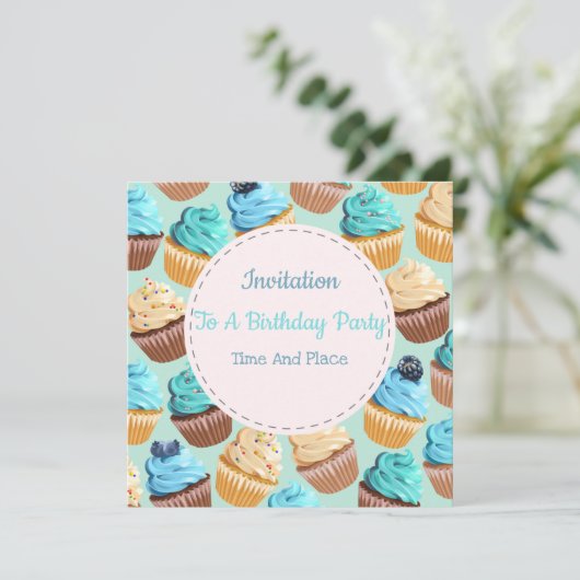 Jede Veranstaltung Cupcakes Einladung (Stehend Vorderseite)