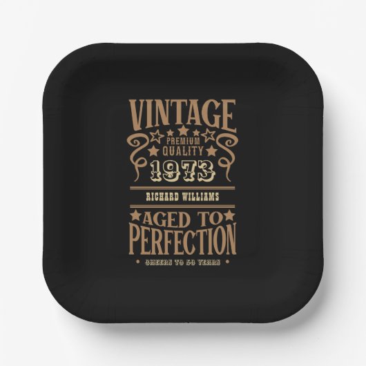 Jede Vintage Whiskey Label Black Birthday Party Pappteller (Vorderseite)
