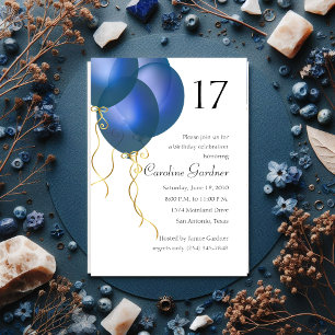 Jede Zahl Birthday Blue Balloons Einladung