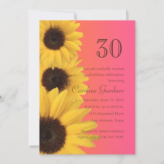 Jede Zahl Geburtstag Einladung Gelbe Sonnenblumen (Vorderseite)