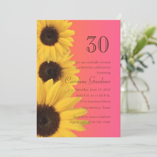 Jede Zahl Geburtstag Einladung Gelbe Sonnenblumen (Stehend Vorderseite)