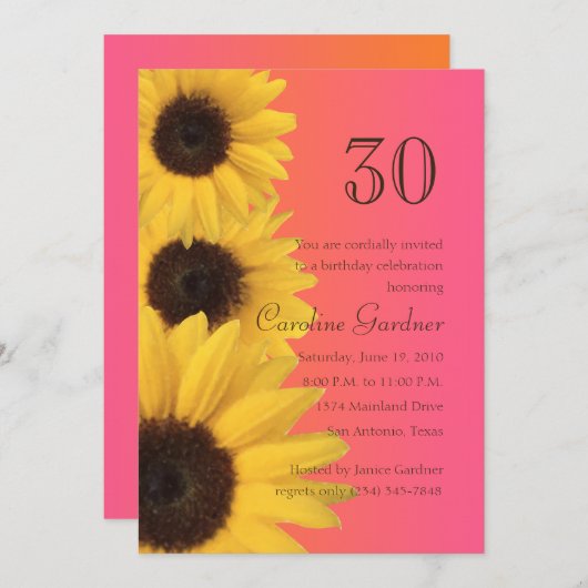 Jede Zahl Geburtstag Einladung Gelbe Sonnenblumen (Vorne/Hinten)