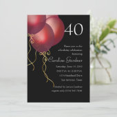 Jede Zahl Geburtstag Roten Ballons Einladung (Stehend Vorderseite)