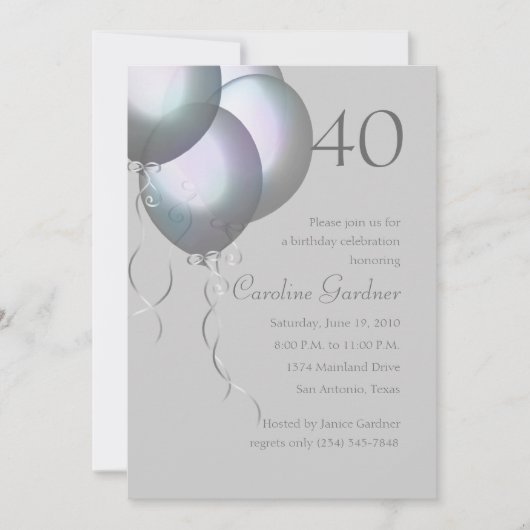 Jede Zahl Geburtstag Silver Aurora Balloons Einladung (Vorderseite)