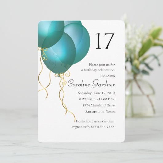 Jede Zahl Geburtstag Türkisblasen Einladung (Stehend Vorderseite)