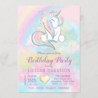 Jede Zahl Unicorn Rainbow Birthday Party Einladung