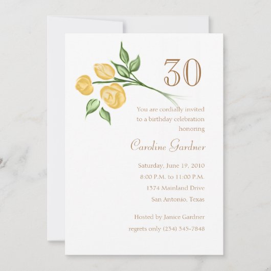 Jede Zahl zum Geburtstag Einladung drei Gelben Ros (Vorderseite)