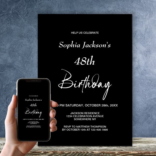 Jede zeitliche, moderne Black Birthday Party Einladung