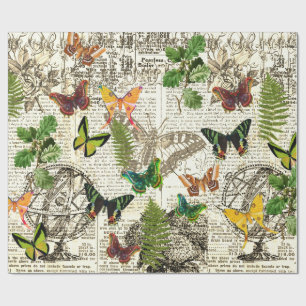 Jeden Anlaß Antique Look Schmetterlinge und Fernen Geschenkpapier