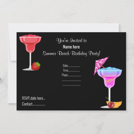 JEDEN ANLASS BEACH COCKTAIL PARTY GANZ SCHWARZ EINLADUNG (Rückseite)