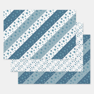 Jeden Anlaß Blue Star Print Geschenkwrap Geschenkpapier Set
