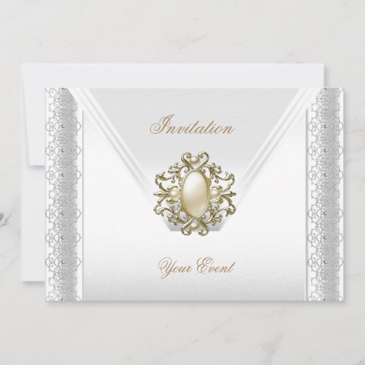 Jeden Anlaß Elegant Silk White Pearl Jewel Einladung (Vorderseite)