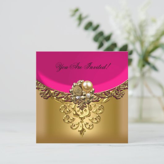 Jeden Anlaß Eleganter Lachs Rosa Gold Einladung (Stehend Vorderseite)