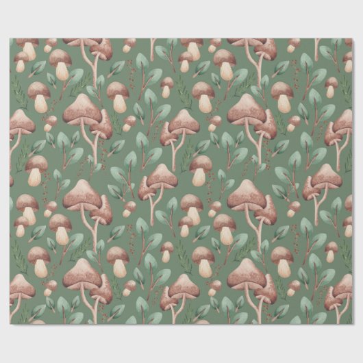 Jeden Anlaß Eukalyptus Forest Mushrooms auf grüner Geschenkpapier (Flach)