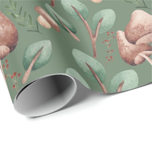 Jeden Anlaß Eukalyptus Forest Mushrooms auf grüner Geschenkpapier (Rolleneckpunkt)