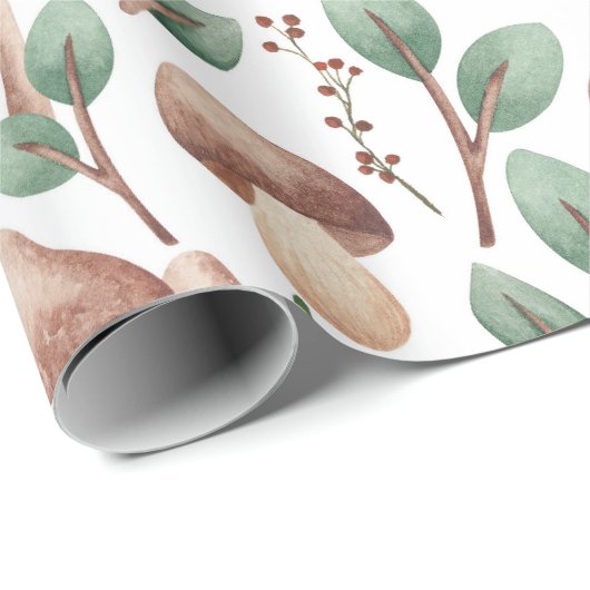 Jeden Anlaß Eukalyptus Forest Mushrooms auf Weiß Geschenkpapier (Rolleneckpunkt)
