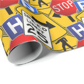 Jeden Anlaß für farbenfrohe Retro-Verkehrszeichen Geschenkpapier (Rolleneckpunkt)