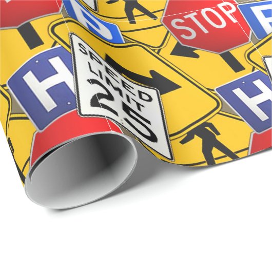 Jeden Anlaß für farbenfrohe Retro-Verkehrszeichen Geschenkpapier (Rolleneckpunkt)