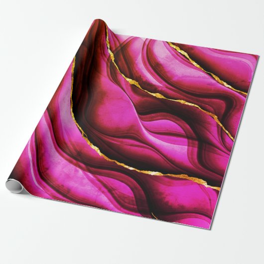 Jeden Anlaß Hot Pink Marble Gold Glitzer Geschenk Geschenkpapier (Ungerollt)