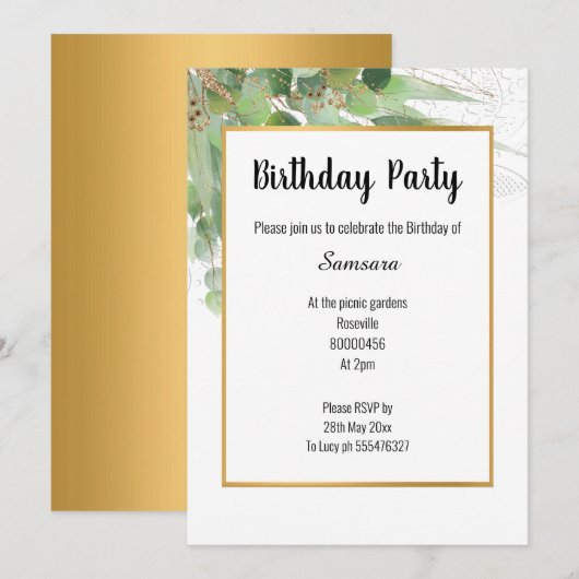 JEDEN ANLASS-INVITATION FÜR NATUR & LACE EINLADUNG (Vorne/Hinten)