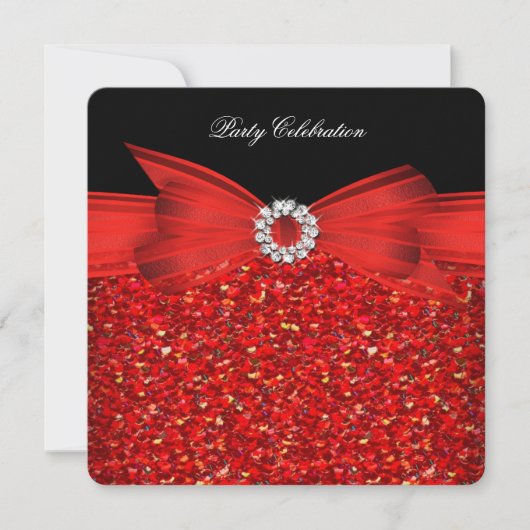 Jeden Anlaß Luxury Glitzer Red Bow Black Party Einladung (Vorderseite)