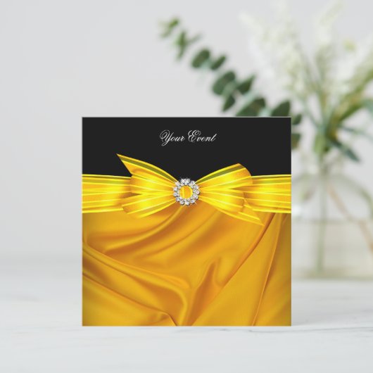 Jeden Anlaß Luxus Gelbes Schwarzes Party Einladung (Stehend Vorderseite)