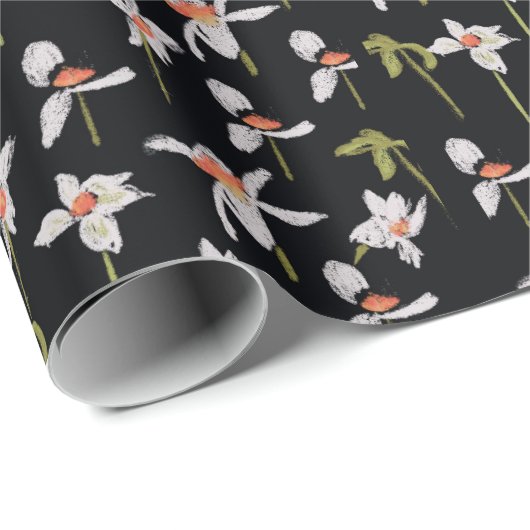 Jeden Anlaß Painted Daisies Black Background Geschenkpapier (Rolleneckpunkt)