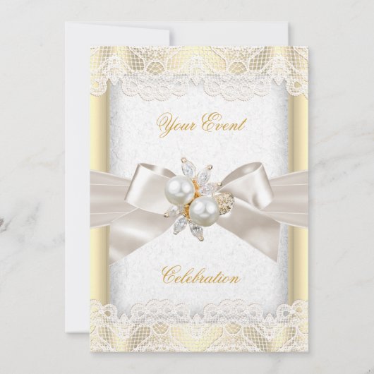 Jeden Anlaß Party Elegante Pearl Jewel Cream Lace Einladung (Rückseite)