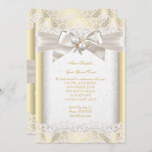 Jeden Anlaß Party Elegante Pearl Jewel Cream Lace Einladung (Vorne/Hinten)