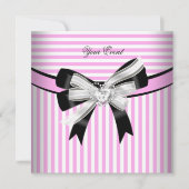 Jeden Anlaß Party Rosa Schwarz-weiß Stripe (2) Einladung (Vorderseite)