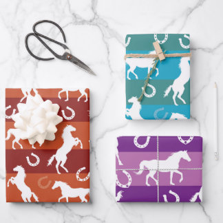 Jeden Anlaß Pferde und Hufeisen Geschenkpapier Set