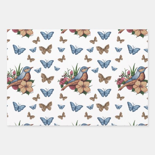 Jeden Anlaß Vögel und Blume Geschenkpapier Set (Vorderseite)