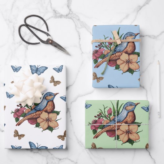 Jeden Anlaß Vögel und Blume Geschenkpapier Set (Vorderseite)
