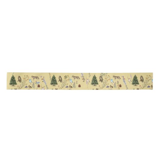 Jeden Anlaß Woodland Tiere Pflanze Gold Satinband (Vorderseite)