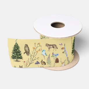 Jeden Anlaß Woodland Tiere Pflanze Gold Satinband