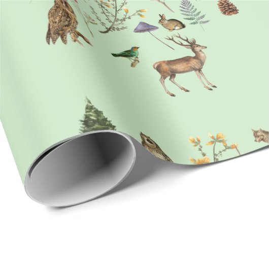 Jeden Anlaß Woodland Tiere Pflanze Sage Green Geschenkpapier (Rolleneckpunkt)