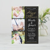 JEDENFALLS & FROVER Moderne 3-Foto-Black-Gold-Hoch Einladung (Stehend Vorderseite)