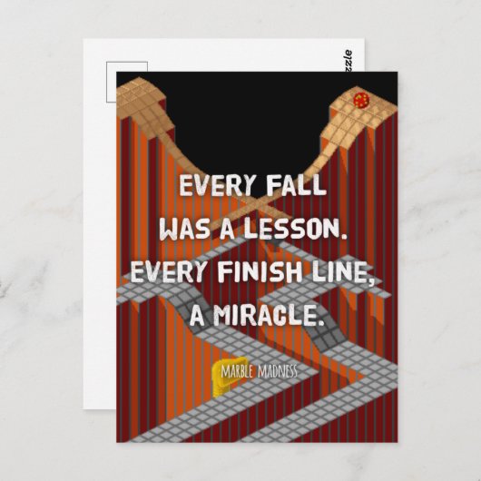 „Jeder Absturz war eine Lehre“, Marble Madness Postkarte (Vorne/Hinten)