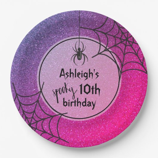 JEDER ALTER Glitzer Glam Spider Halloween Geburtst Pappteller (Vorderseite)