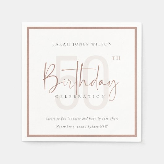 JEDER ALTER ROSE GOLD BLUSH PINK TYPOGRAPHY GEBURT SERVIETTE (Vorderseite)