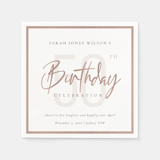 JEDER ALTER ROSE GOLD BLUSH PINK TYPOGRAPHY GEBURT SERVIETTE (Vorderseite)