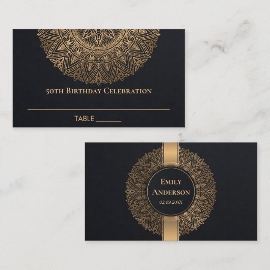 JEDER ALTERSSCHWARZE GOLD VERZIERT MANDALA 50. GEB PLATZKARTE (Vorne/Hinten)